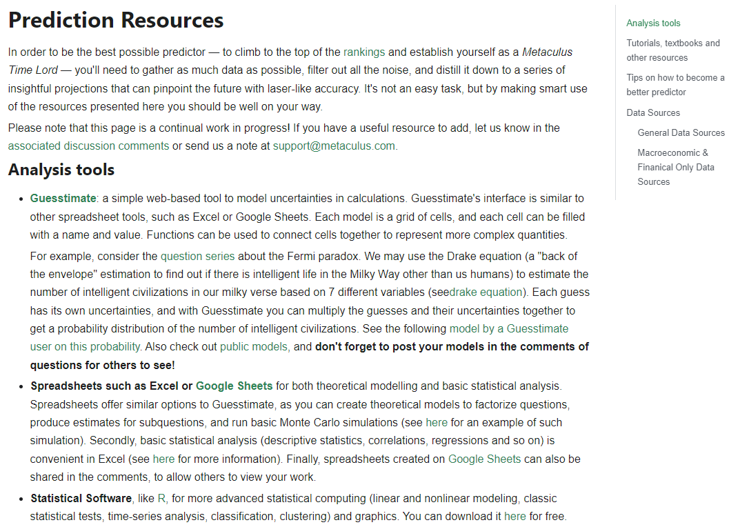 Image showing the prediction resources page